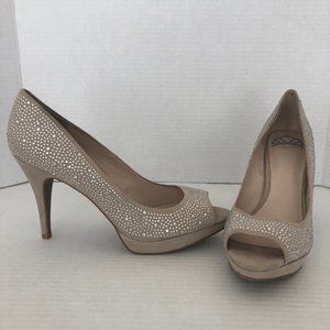 Fergalicious Rhinestone Peep Toe Heels size 9.5 Nude color